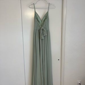 Azazie Gracie A-Line Pleated Chiffon Floor-Length Dress Dusty Sage